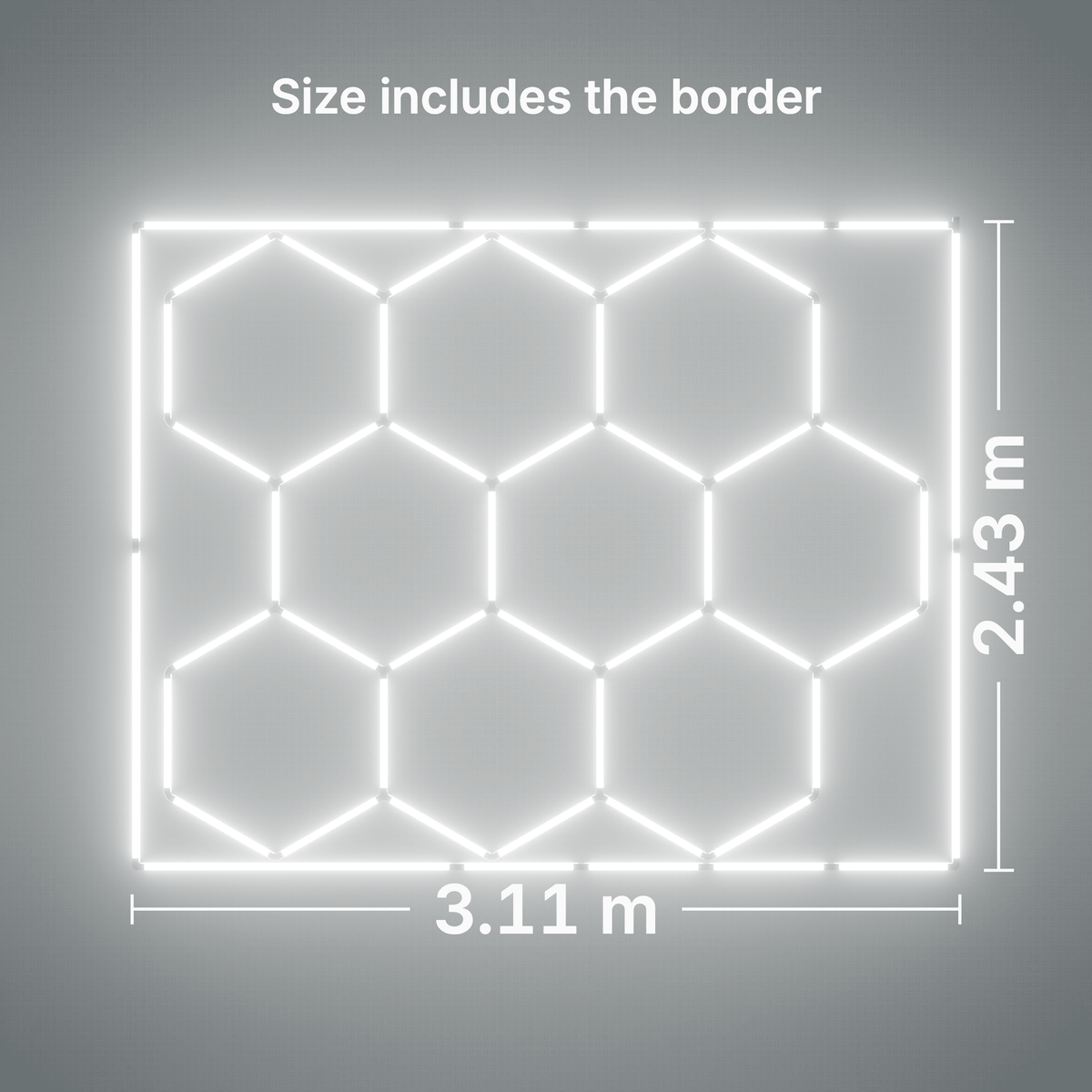 ULTRABEAM LED Light Kit Hex Classic 9-Grid C, Cool Daylight border: its size, measured