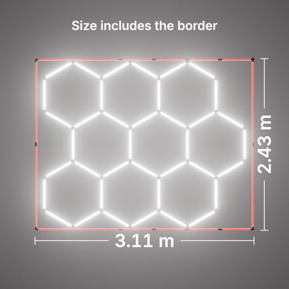ULTRABEAM LED Light Kit Hex Classic 9-Grid C, Red border: its size, measured