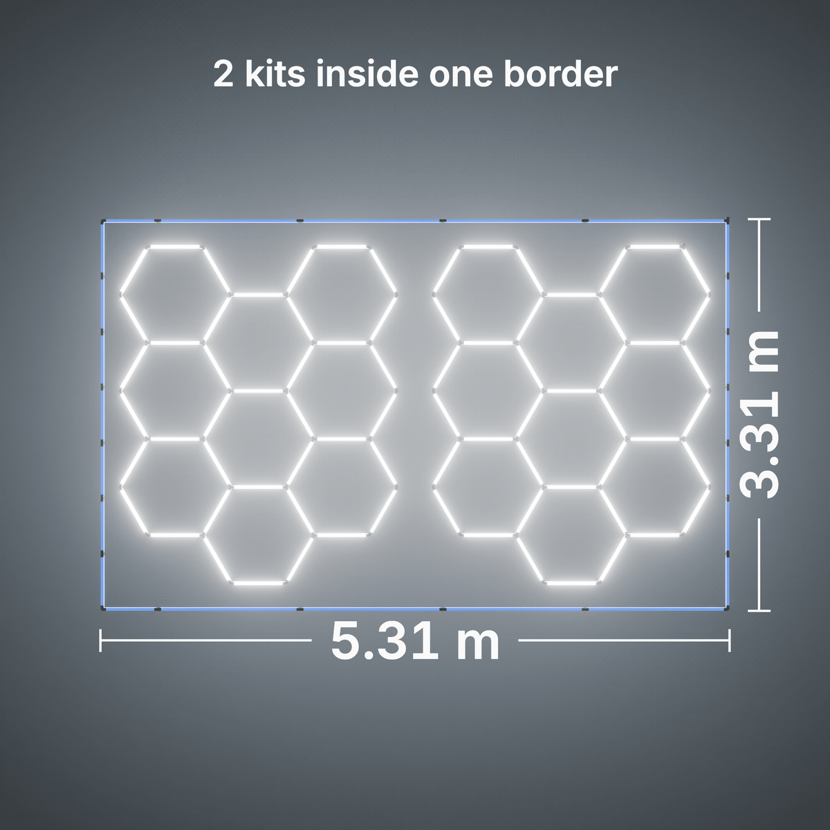 ULTRABEAM LED Light Kit Hex Classic 9-Grid C, pack of 2, Blue border: its size, measured