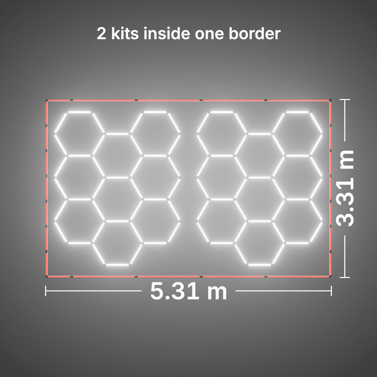 ULTRABEAM LED Light Kit Hex Classic 9-Grid C, pack of 2, Red border: its size, measured