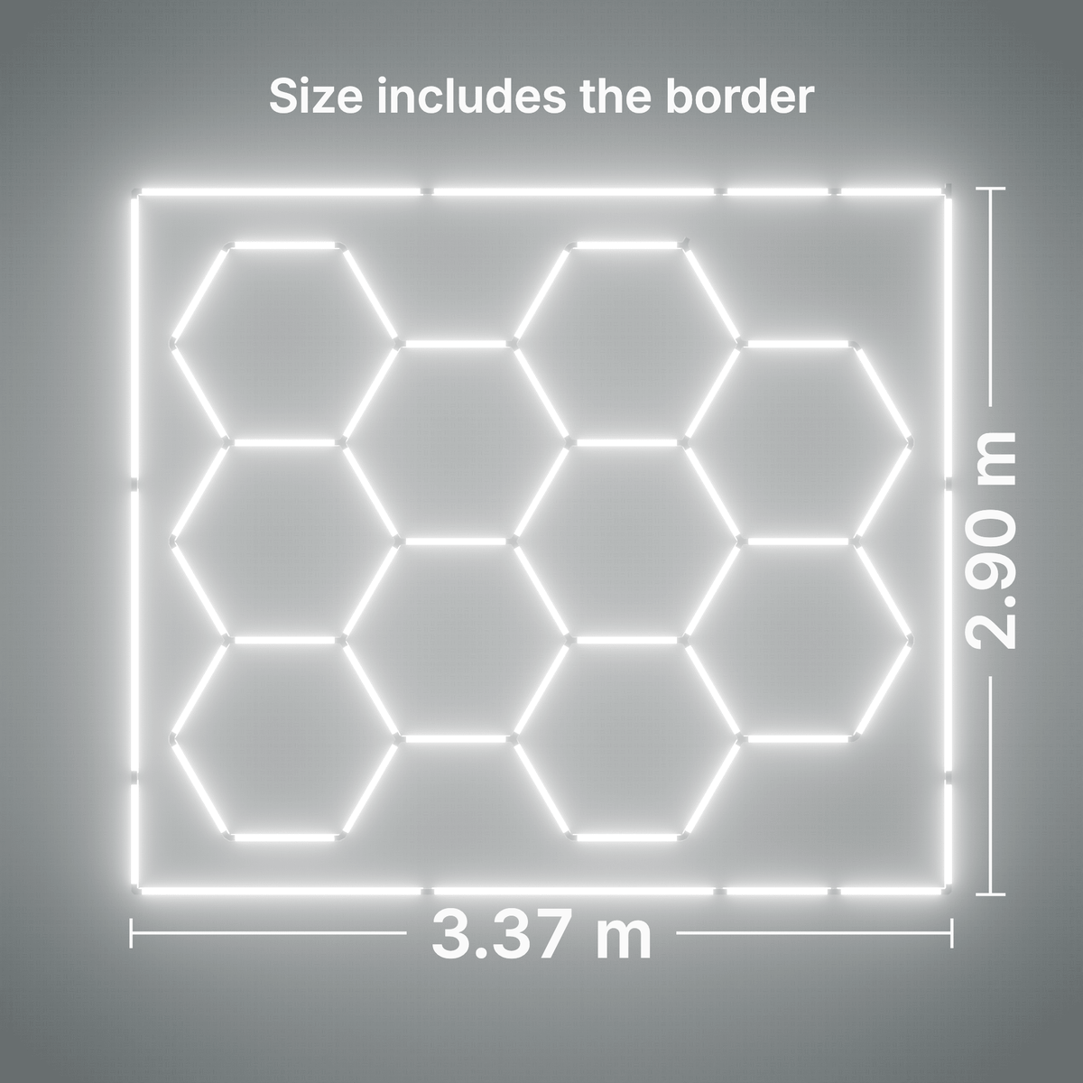 ULTRABEAM LED Light Kit Hex Classic 10-Grid B, Cool Daylight border: its size, measured