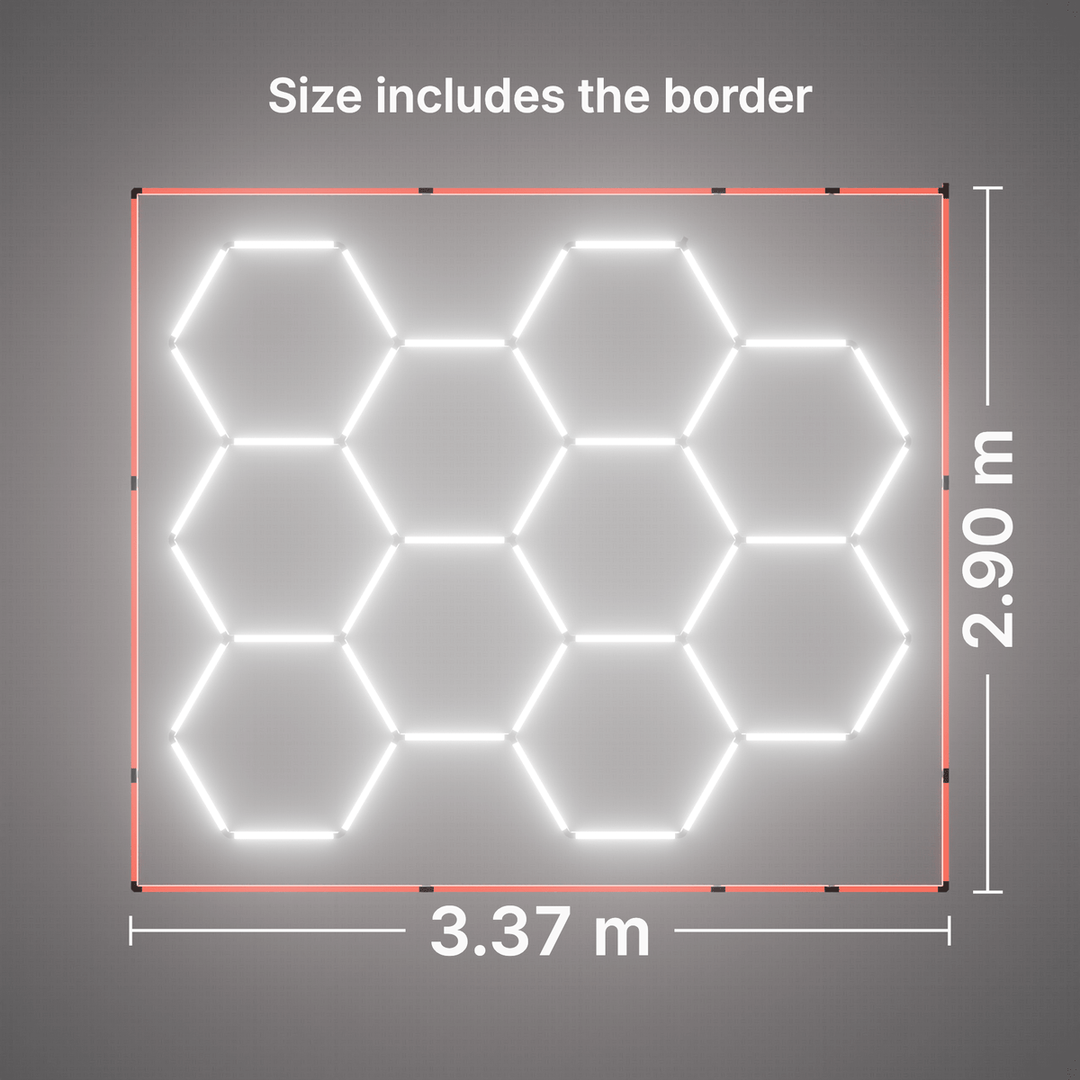 ULTRABEAM LED Light Kit Hex Classic 10-Grid B, Red border: its size, measured
