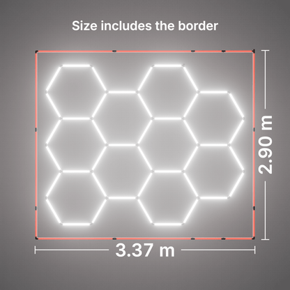 ULTRABEAM LED Light Kit Hex Classic 10-Grid B, Red border: its size, measured