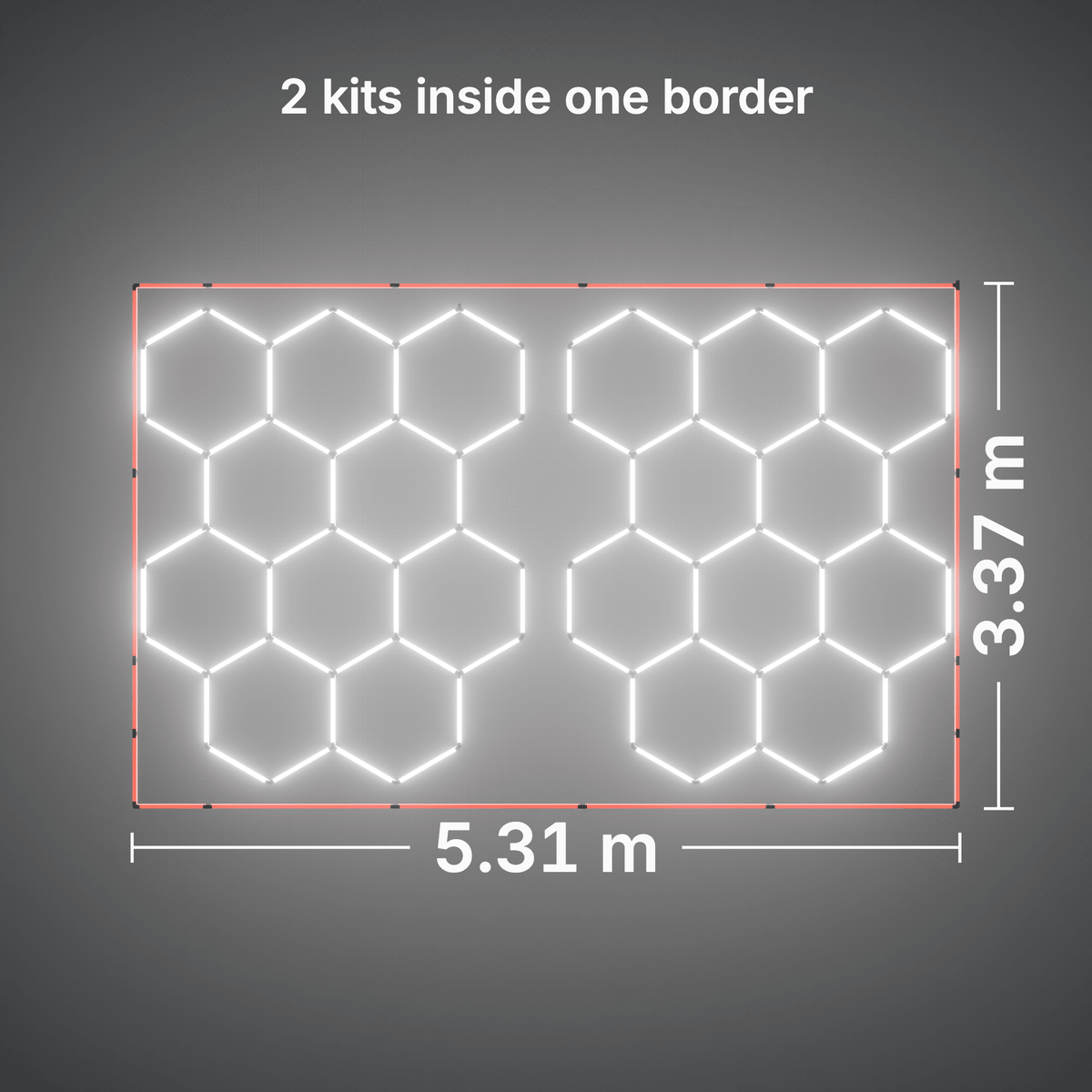 ULTRABEAM LED Light Kit Hex Classic 10-Grid B, pack of 2, Red border: its size, measured