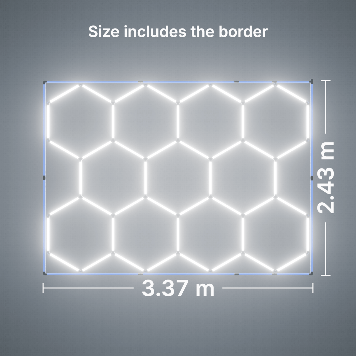 ULTRABEAM LED Light Kit Hex Classic 11-Grid C, Blue border: its size, measured