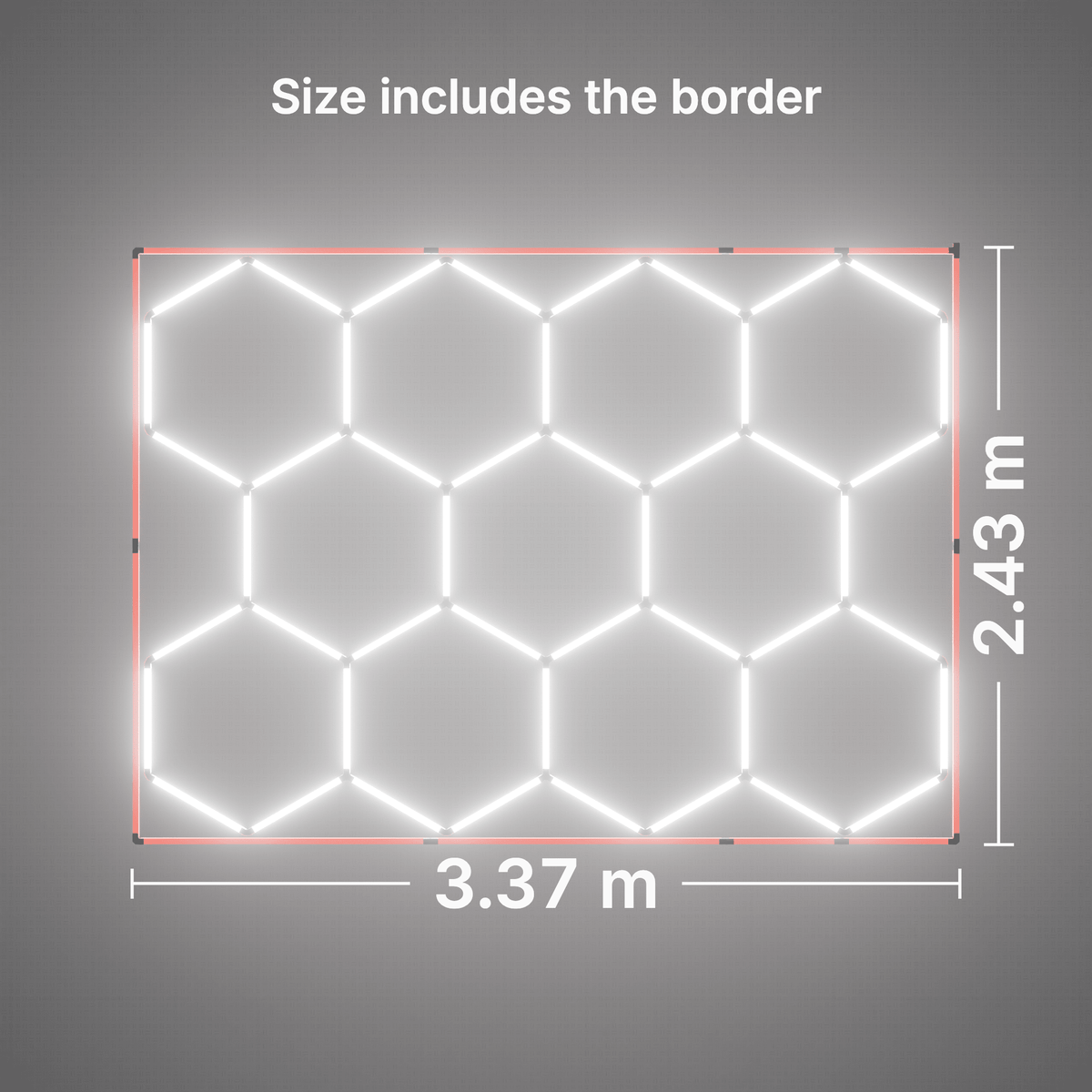 ULTRABEAM LED Light Kit Hex Classic 11-Grid C, Red border: its size, measured