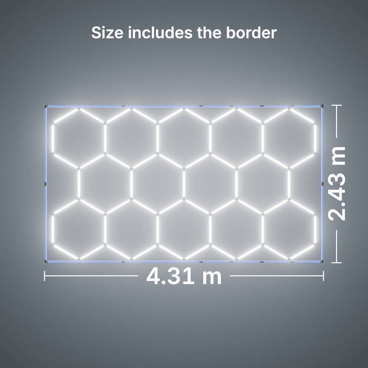 ULTRABEAM LED Light Kit Hex Classic 14-Grid C, Blue border: its size, measured