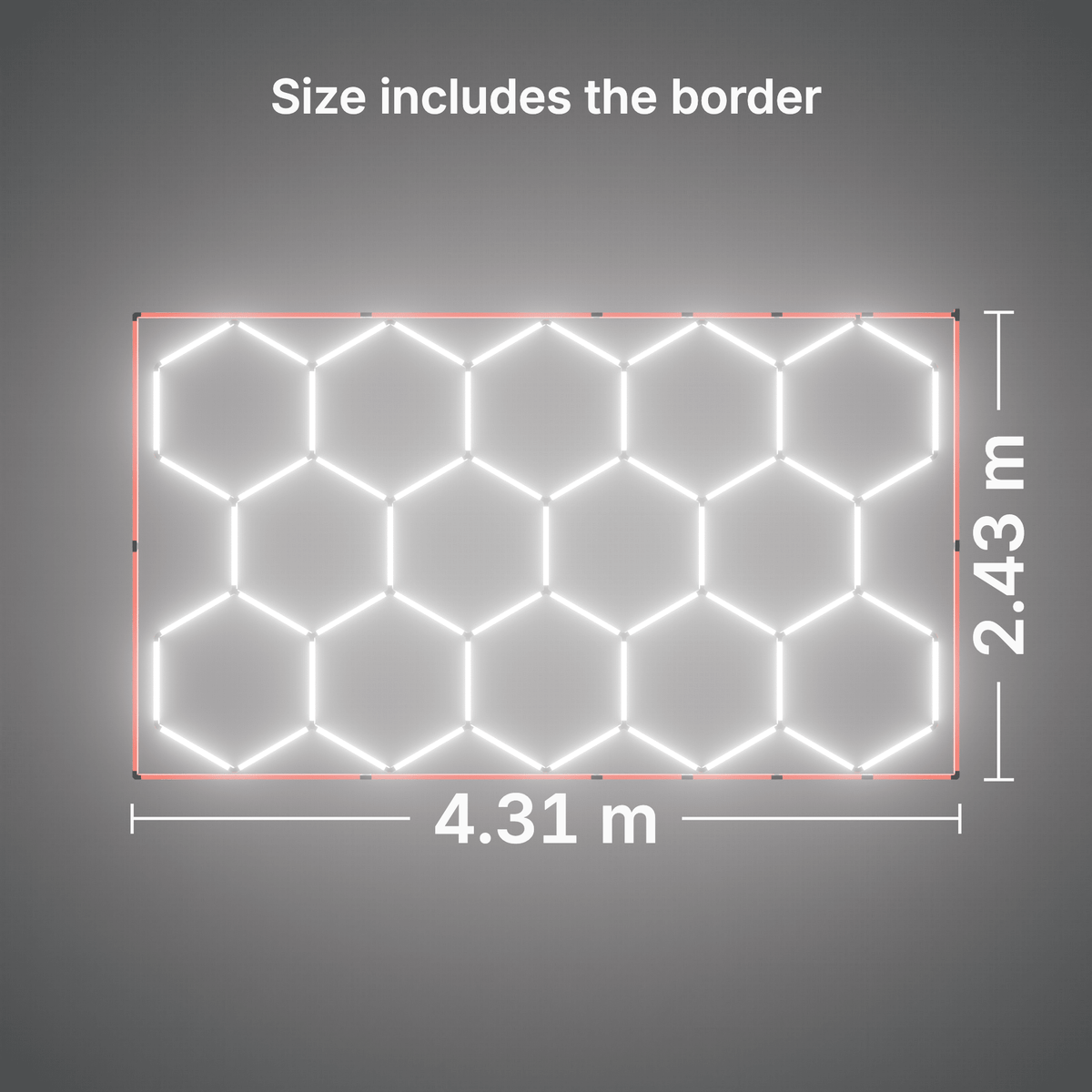 ULTRABEAM LED Light Kit Hex Classic 14-Grid C, Red border: its size, measured