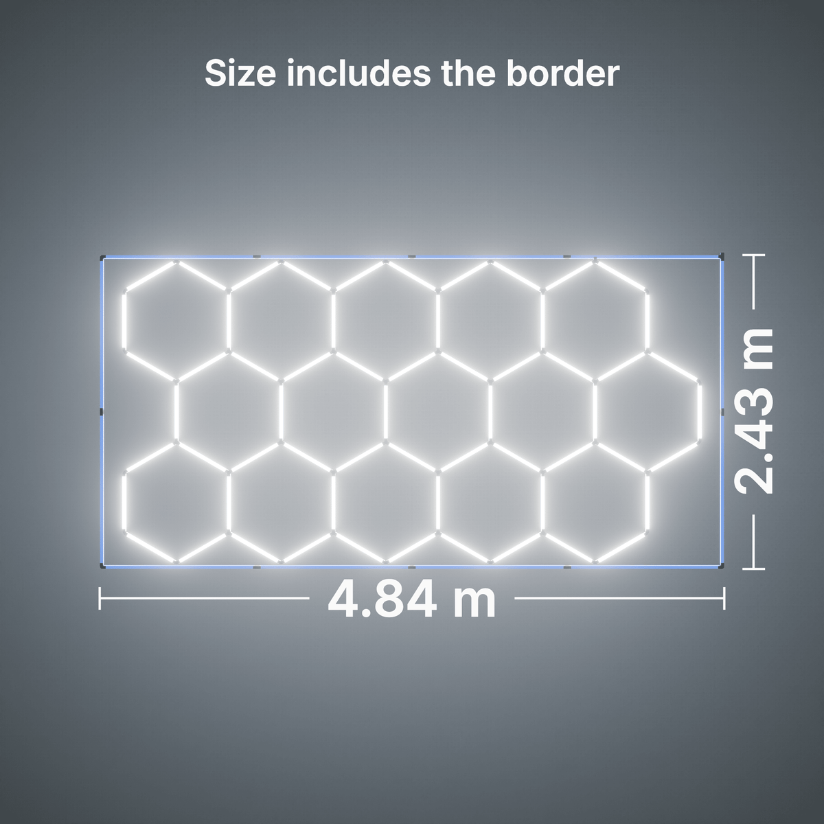 ULTRABEAM LED Light Kit Hex Classic 15-Grid D, Blue border: its size, measured