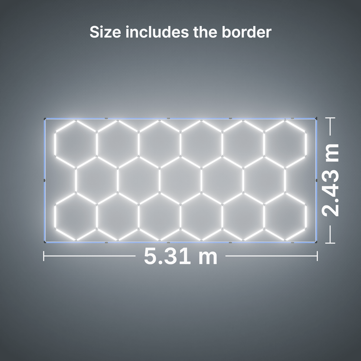 ULTRABEAM LED Light Kit Hex Classic 17-Grid C, Blue border: its size, measured