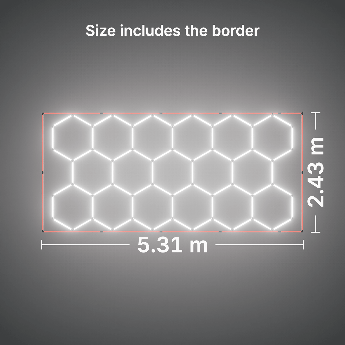 ULTRABEAM LED Light Kit Hex Classic 17-Grid C, Red border: its size, measured