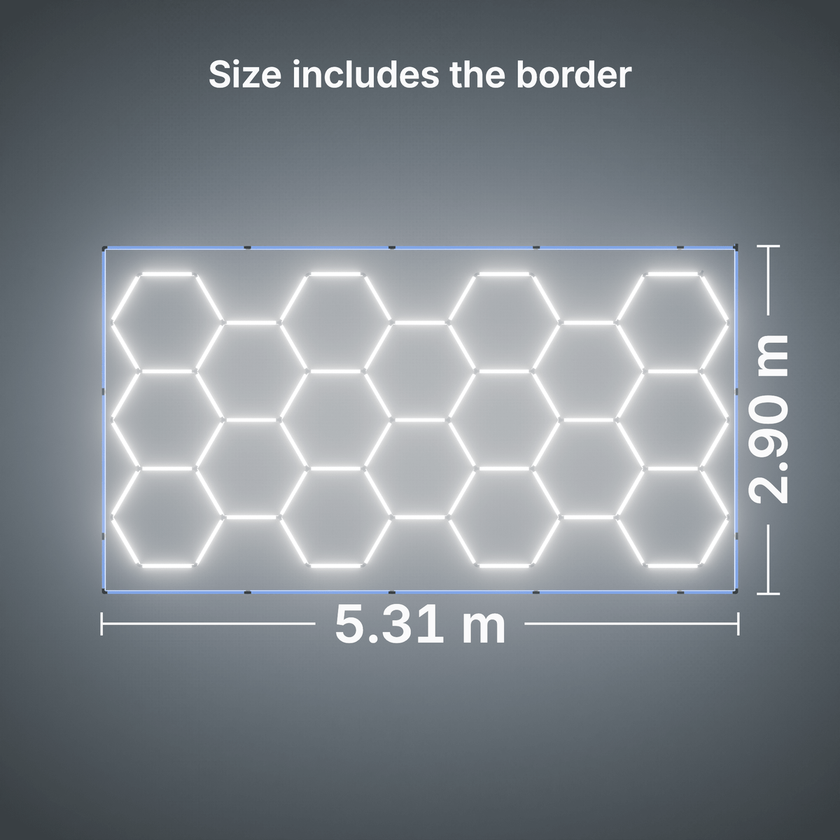 ULTRABEAM LED Light Kit Hex Classic 18-Grid C, Blue border: its size, measured