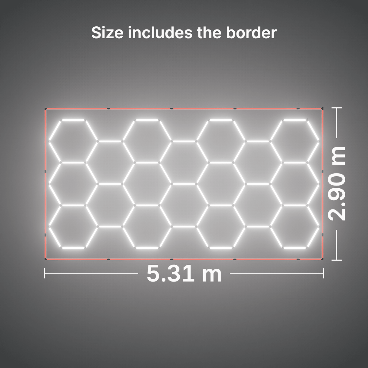 ULTRABEAM LED Light Kit Hex Classic 18-Grid C, Red border: its size, measured
