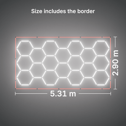 ULTRABEAM LED Light Kit Hex Classic 18-Grid C, Red border: its size, measured