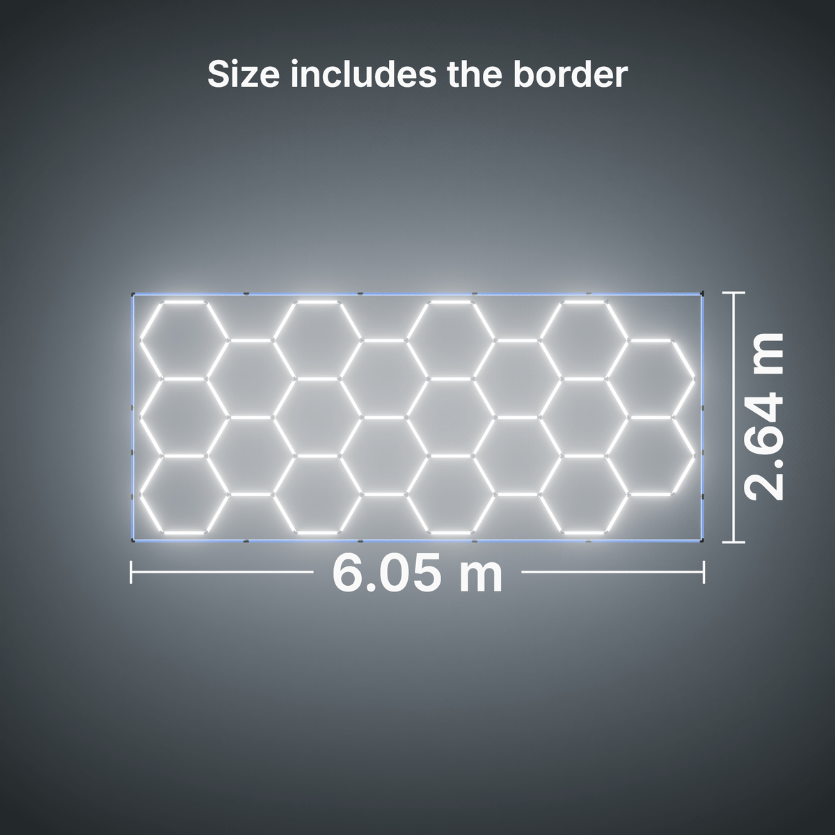 ULTRABEAM LED Light Kit Hex Classic 20-Grid B, Blue border: its size, measured