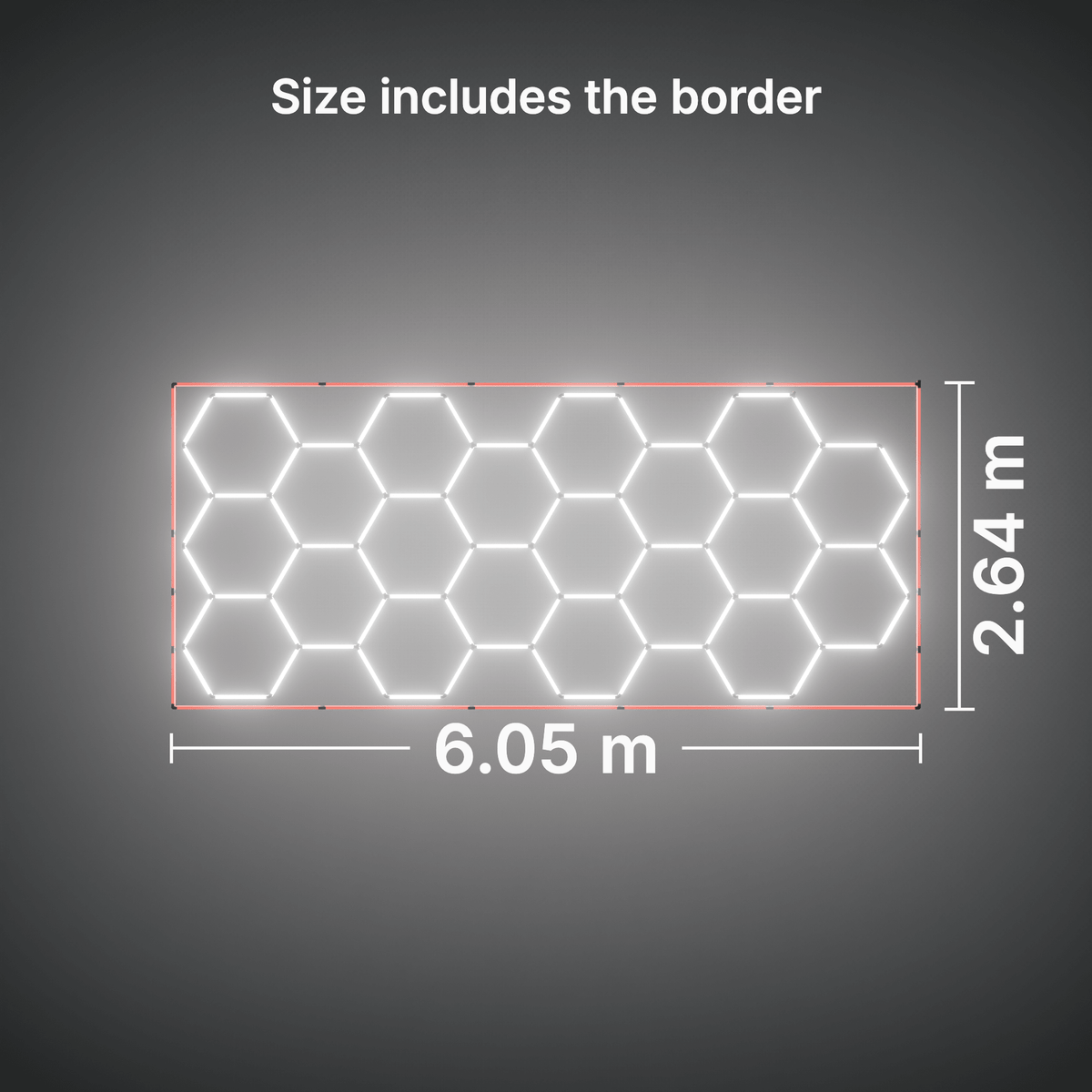 ULTRABEAM LED Light Kit Hex Classic 20-Grid B, Red border: its size, measured