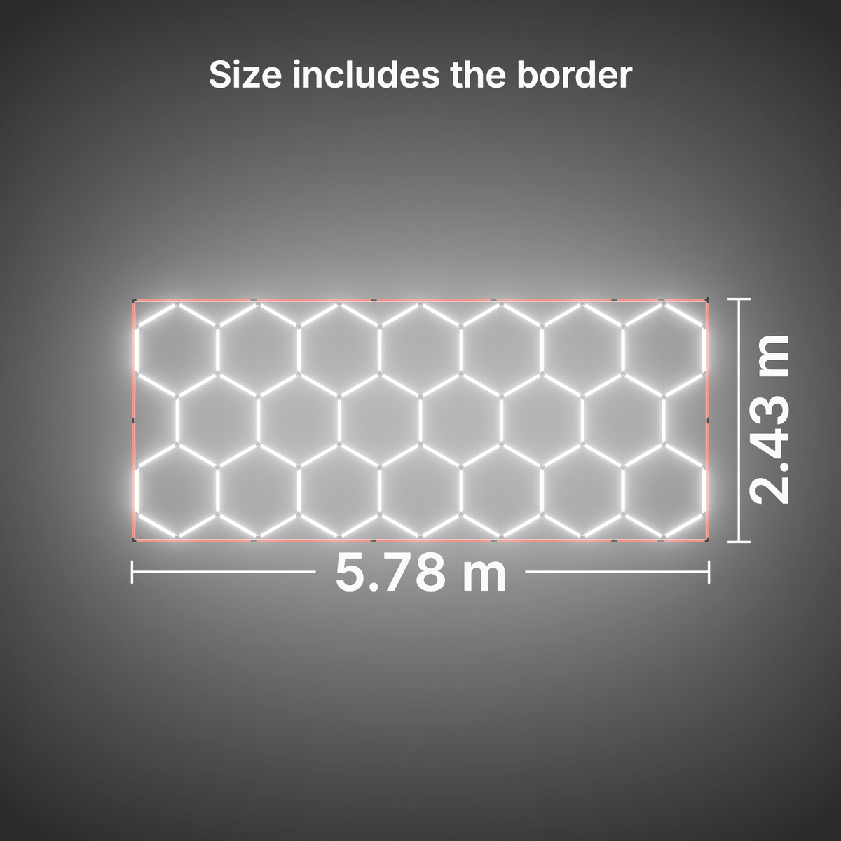 ULTRABEAM LED Light Kit Hex Classic 20-Grid C, Red border: its size, measured