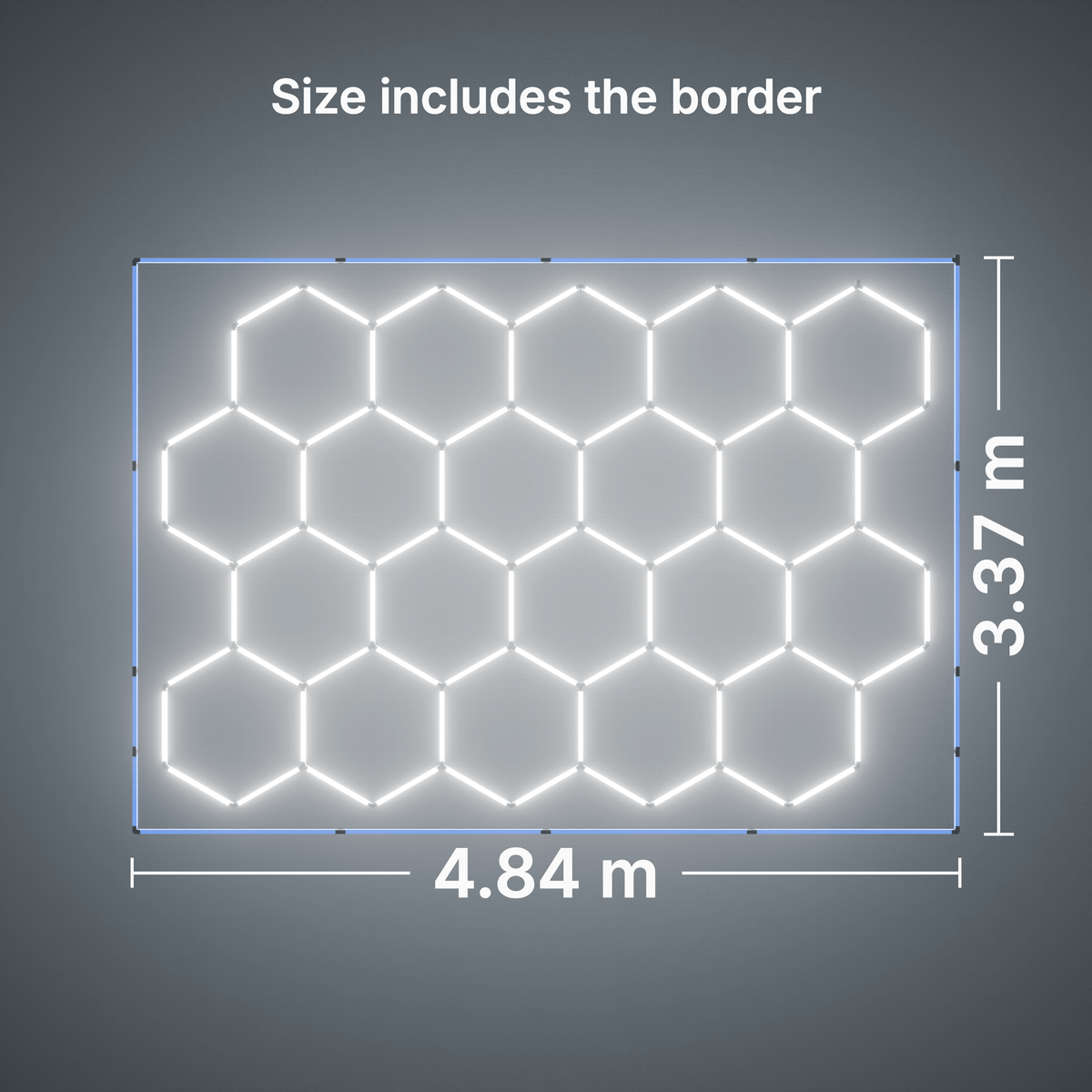 ULTRABEAM LED Light Kit Hex Classic 20-Grid D, Blue border: its size, measured