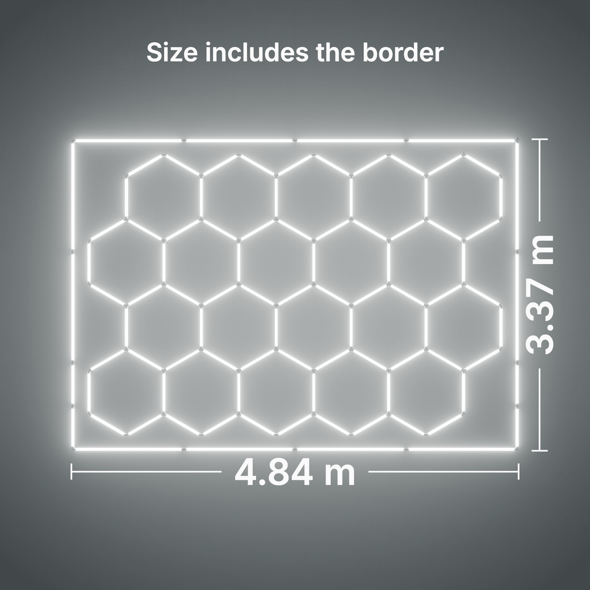 ULTRABEAM LED Light Kit Hex Classic 20-Grid D, Cool Daylight border: its size, measured