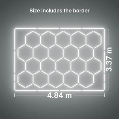 ULTRABEAM LED Light Kit Hex Classic 20-Grid D, Cool Daylight border: its size, measured