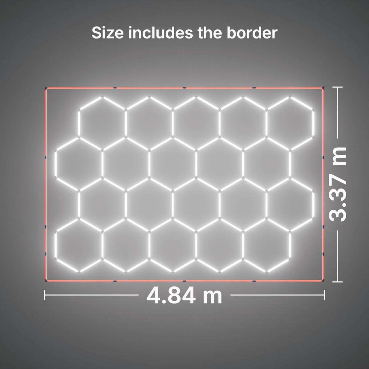 ULTRABEAM LED Light Kit Hex Classic 20-Grid D, Red border: its size, measured
