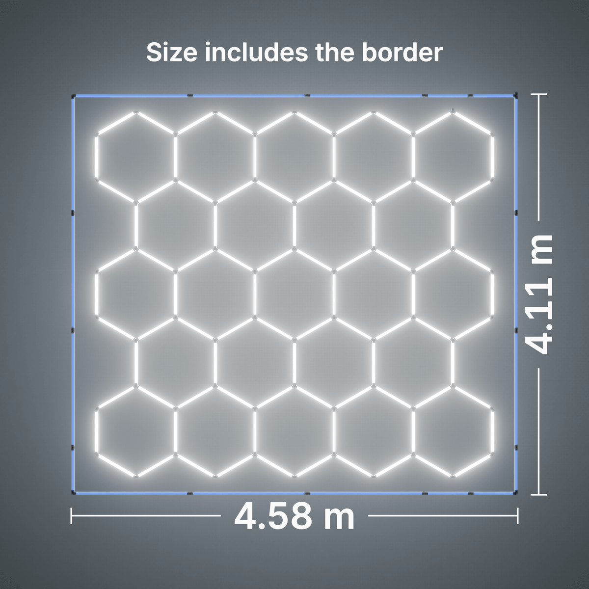 ULTRABEAM LED Light Kit Hex Classic 23-Grid D, Blue border: its size, measured