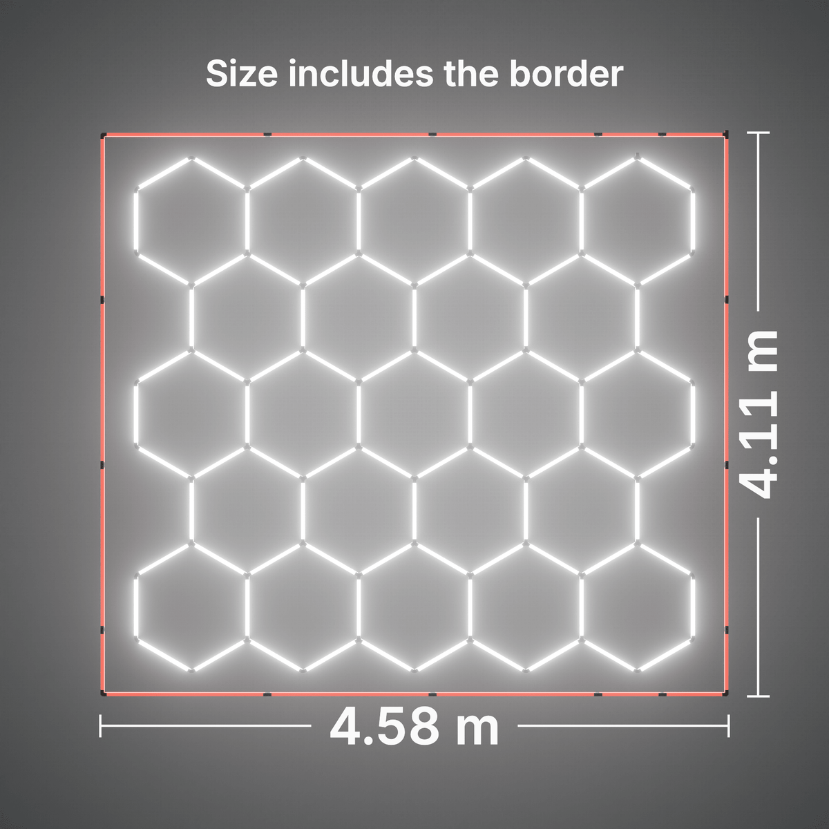 ULTRABEAM LED Light Kit Hex Classic 23-Grid D, Red border: its size, measured