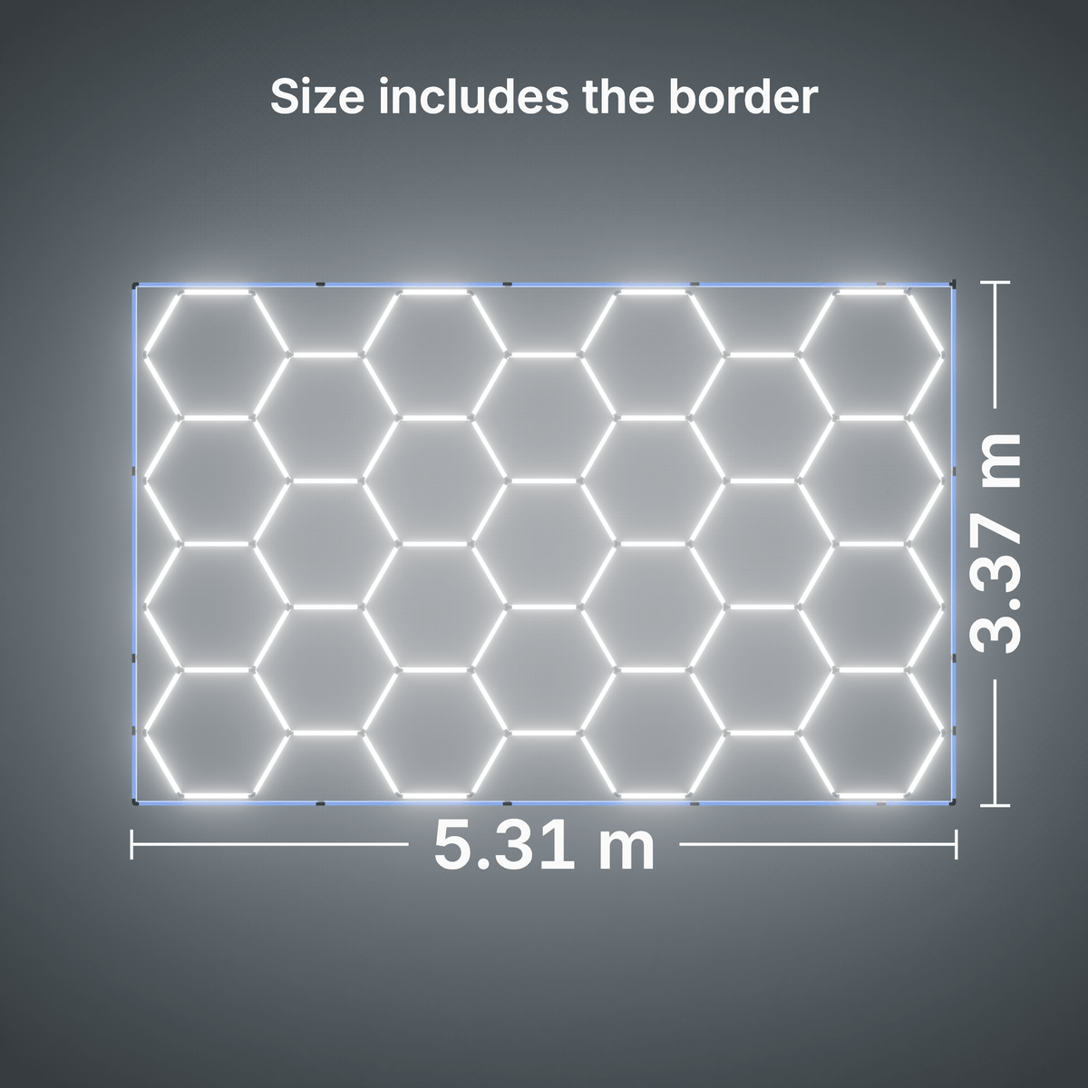 ULTRABEAM LED Light Kit Hex Classic 25-Grid B, Blue border: its size, measured