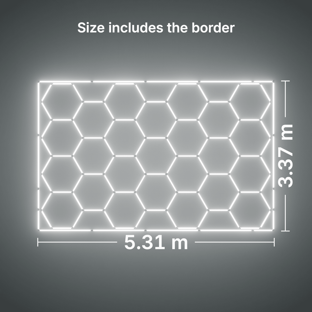 ULTRABEAM LED Light Kit Hex Classic 25-Grid B, Cool Daylight border: its size, measured