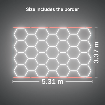 ULTRABEAM LED Light Kit Hex Classic 25-Grid B, Red border: its size, measured