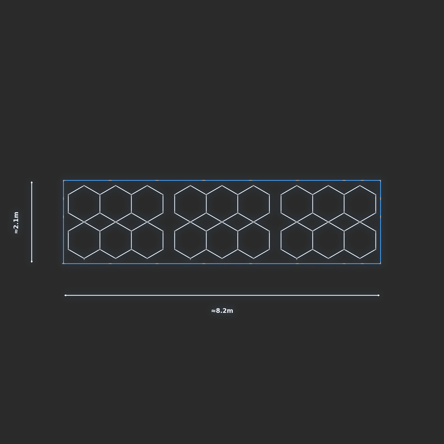 ULTRABEAM LED Light Kit Hex Parallel 2.5x1.9m 192W (Pack of 3) — Blue, 3-pack