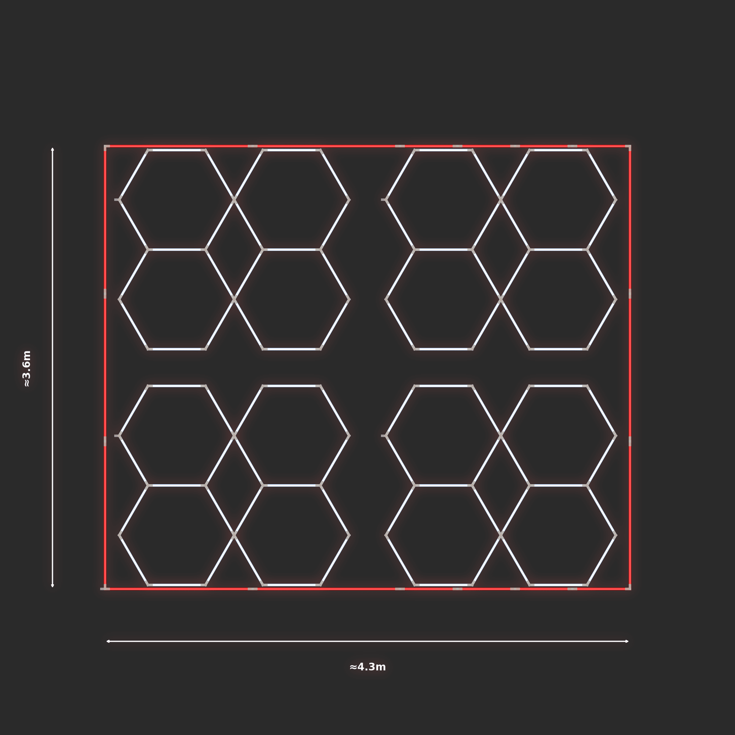 ULTRABEAM LED Light Kit Hex Parallel 1.7x1.9m 132W — Red, 4-pack