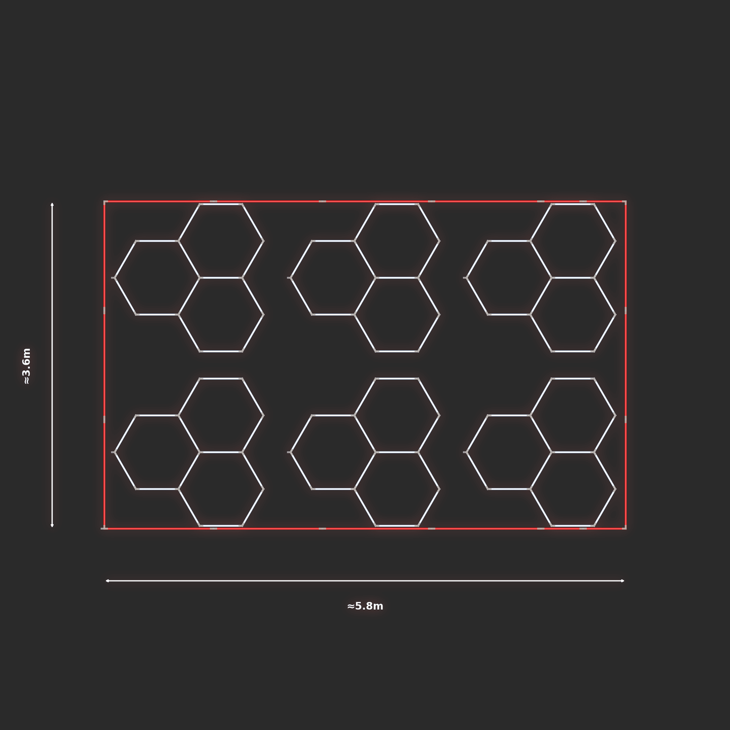 ULTRABEAM LED Light Kit Hex Classic 1.7x1.7m 90W — Red, 6-pack