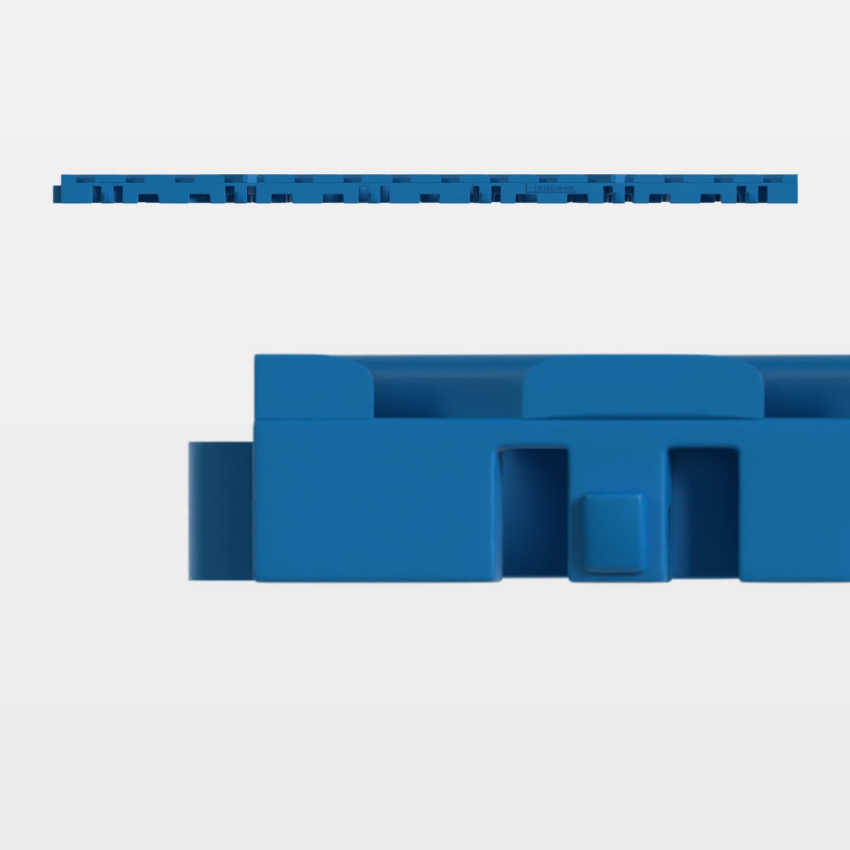 ULTRACUBE tile in Riviera Blue, side on: 400 mm long and 18 mm tall