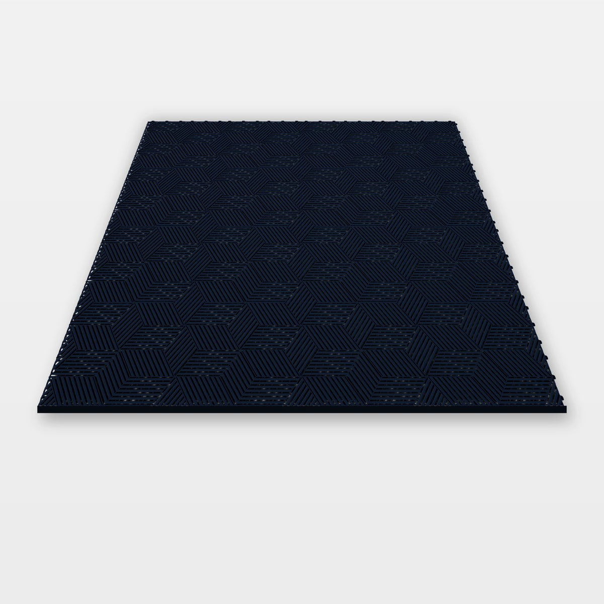 Sixteen ULTRACUBE tiles in Night Blue clicked together, 1.6 m wide