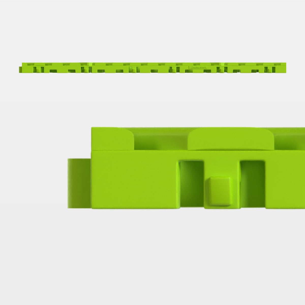 ULTRACUBE tile in Electric Green, side on: 400 mm long and 18 mm tall