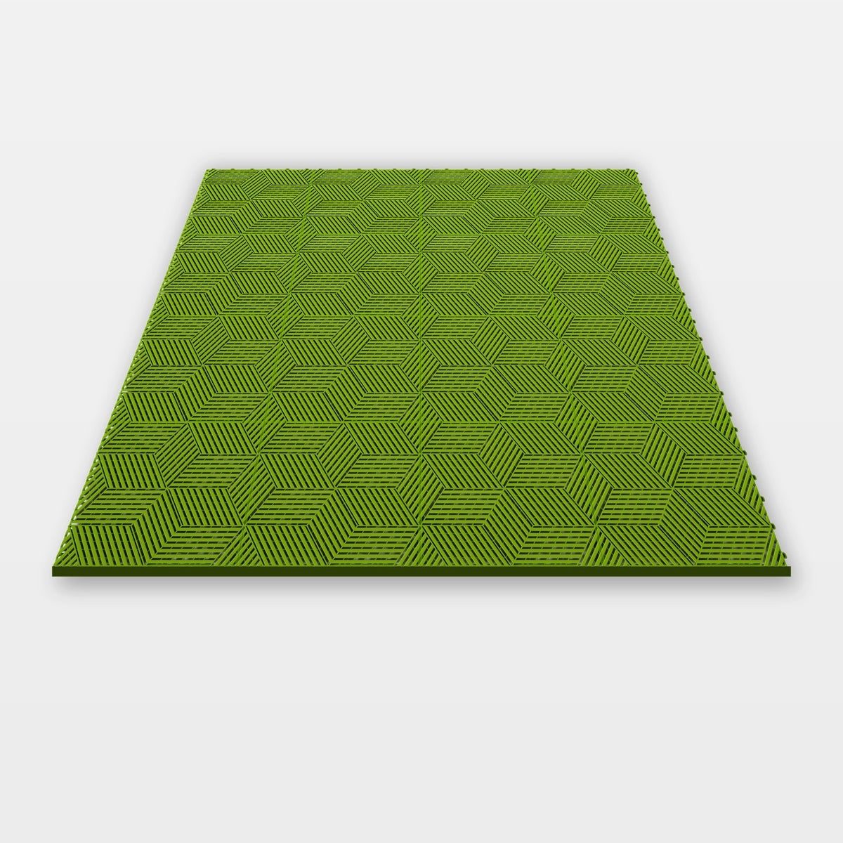 Sixteen ULTRACUBE tiles in Electric Green clicked together, 1.6 m wide