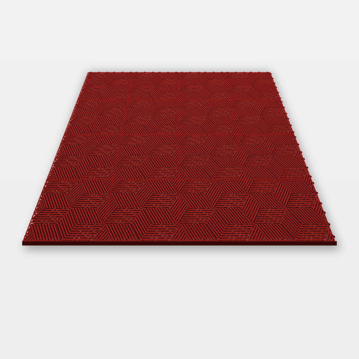 Sixteen ULTRACUBE tiles in Rosso Red clicked together, 1.6 m wide