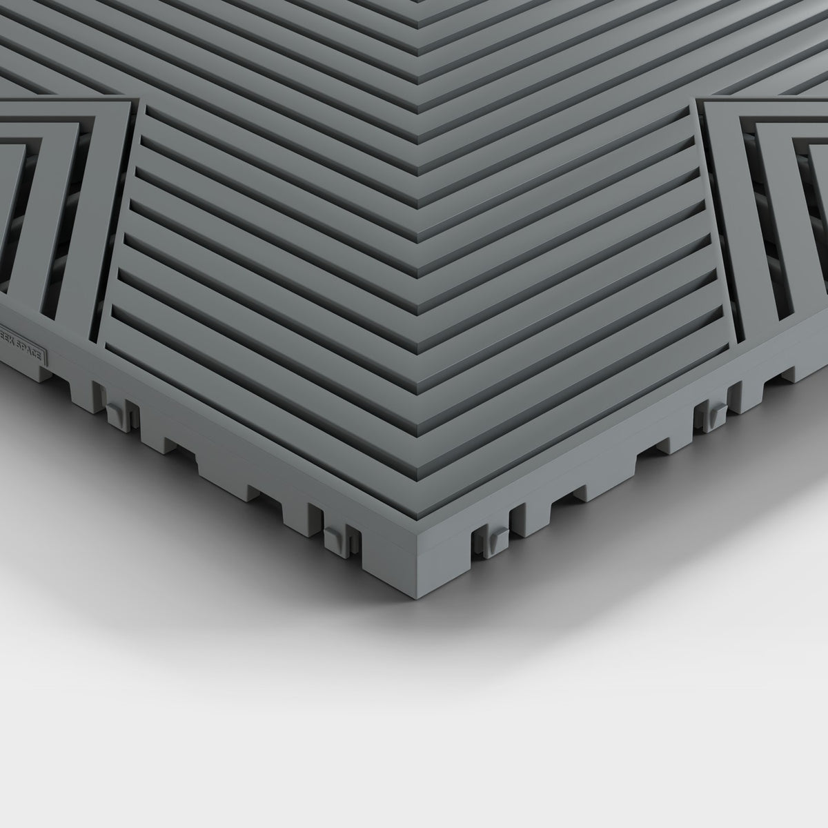 ULTRACORE tile in Space Grey: one corner seen low and close