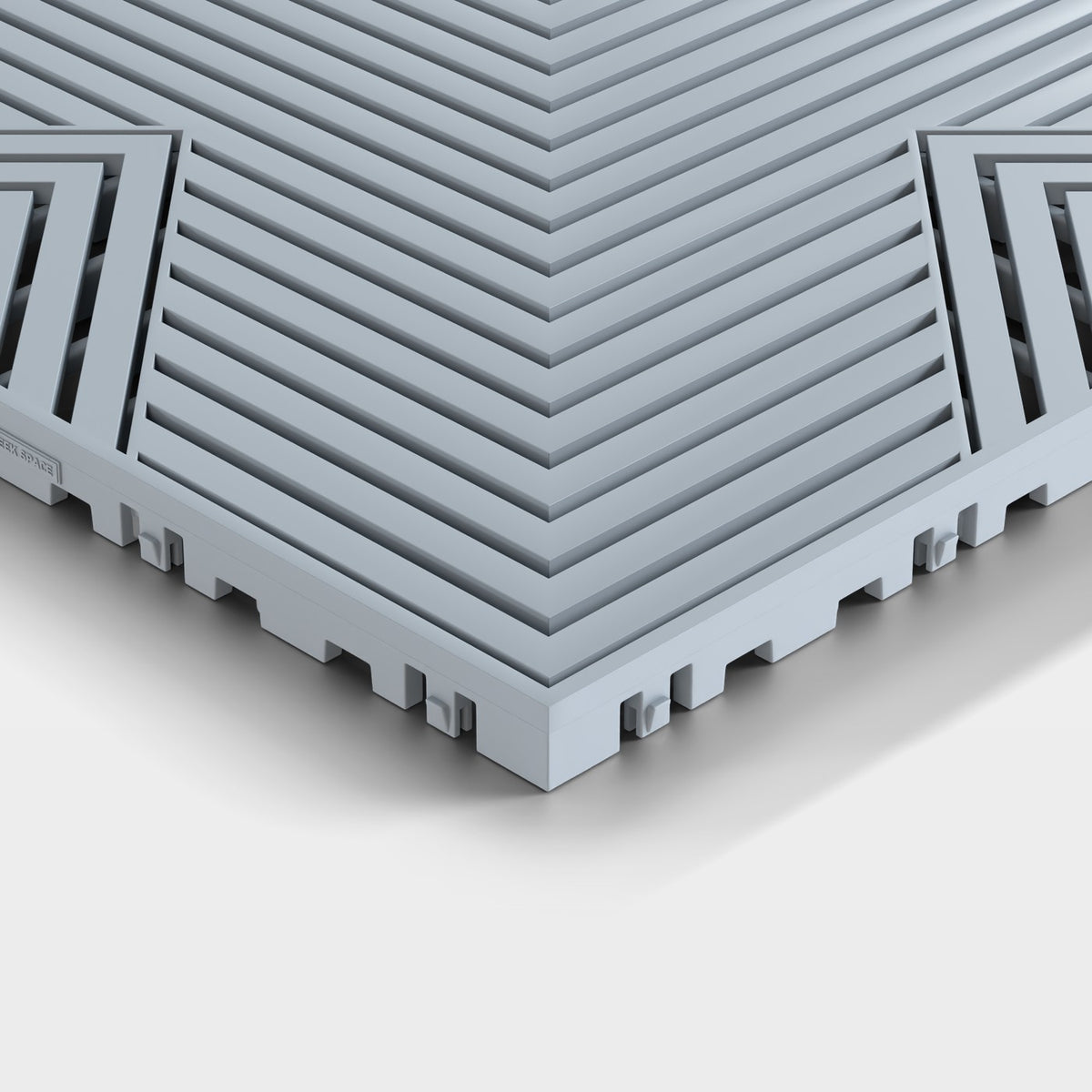 ULTRACORE tile in Silver Grey: one corner seen low and close