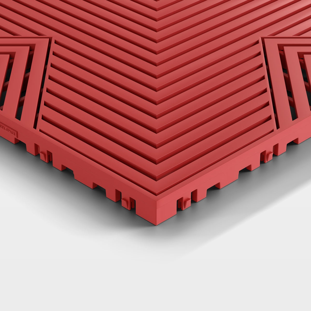 ULTRACORE tile in Crimson Red: one corner seen low and close