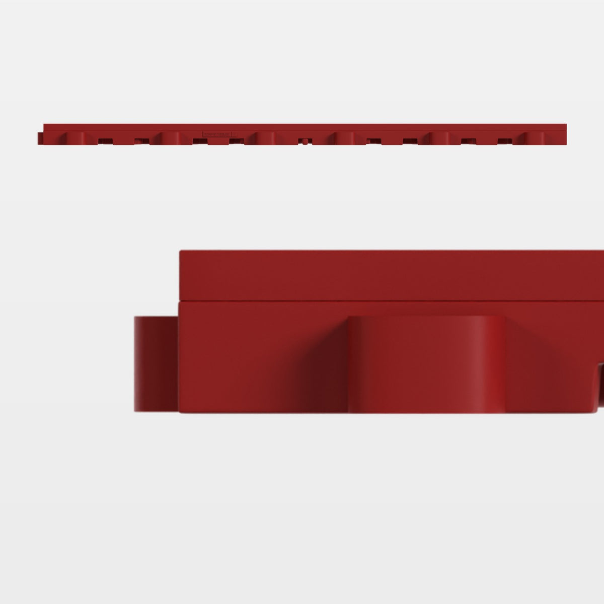 ULTRACORE tile in Crimson Red, side on: 400 mm long and 17 mm tall