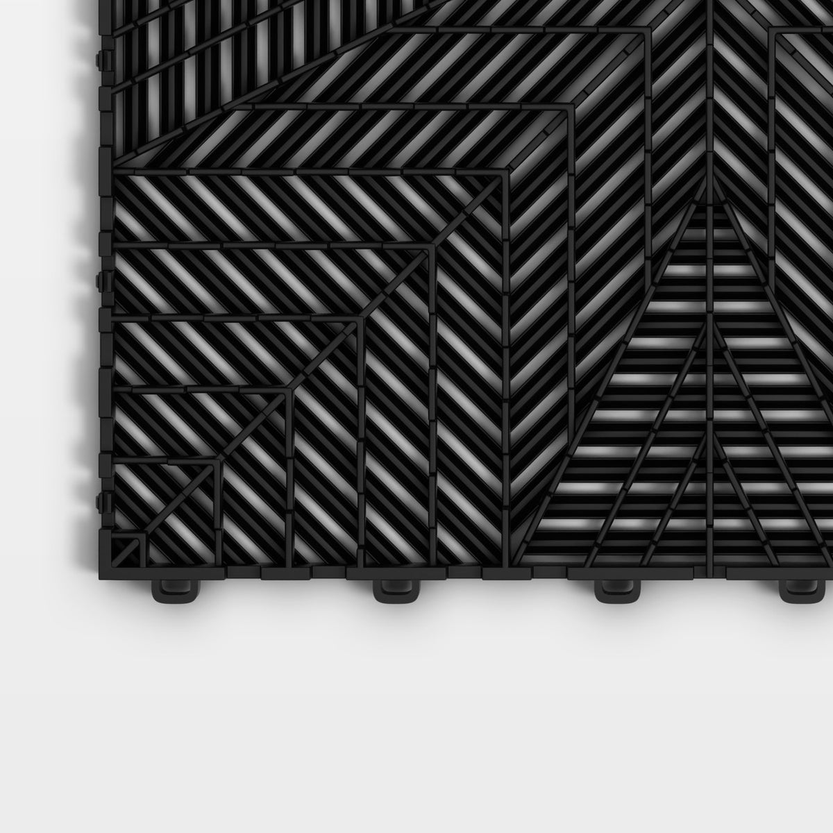 ULTRAFLUX tile in Jet Black: one corner of the underside