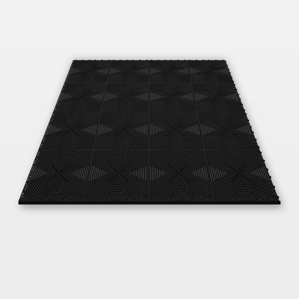 Sixteen ULTRAFLUX tiles in Jet Black clicked together, 1.6 m wide