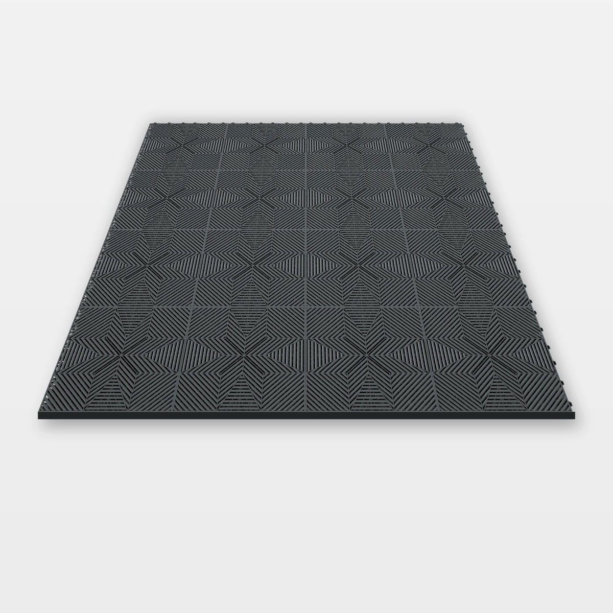 Sixteen ULTRAFLUX tiles in Space Grey clicked together, 1.6 m wide