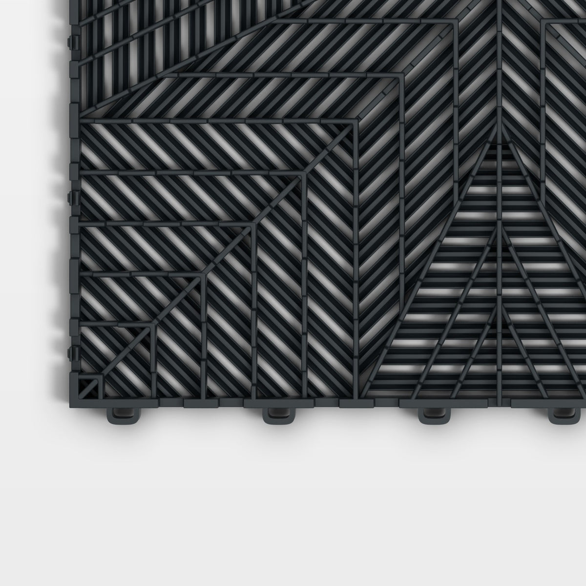 ULTRAFLUX tile in Stealth Grey: one corner of the underside