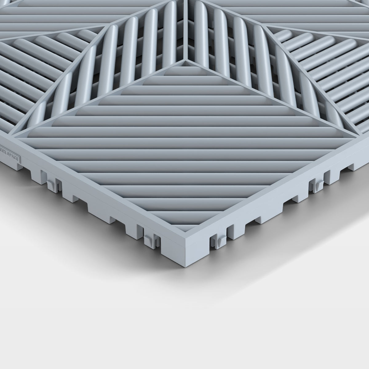 ULTRAFLUX tile in Silver Grey: one corner seen low and close