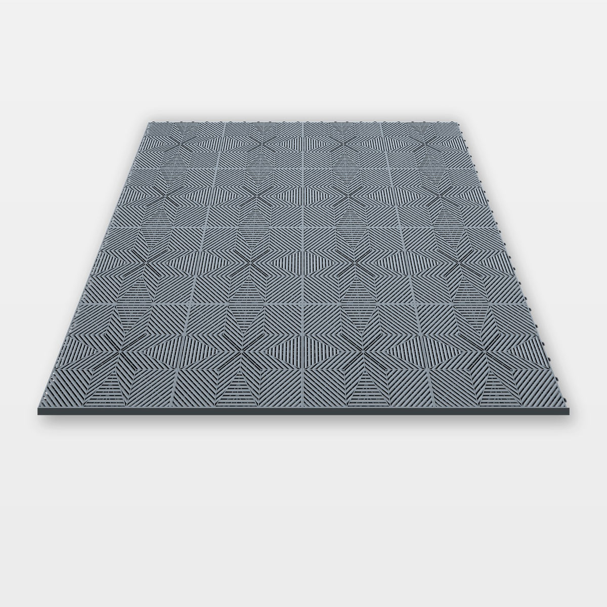 Sixteen ULTRAFLUX tiles in Silver Grey clicked together, 1.6 m wide