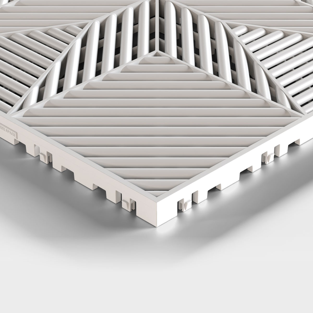 ULTRAFLUX tile in Glacier Grey: one corner seen low and close