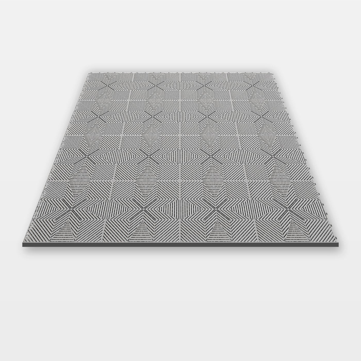 Sixteen ULTRAFLUX tiles in Glacier Grey clicked together, 1.6 m wide